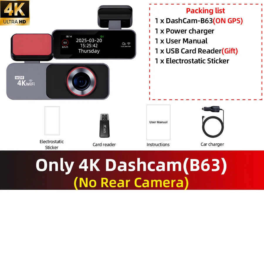 4K Dual Dash Cam with WiFi & GPS