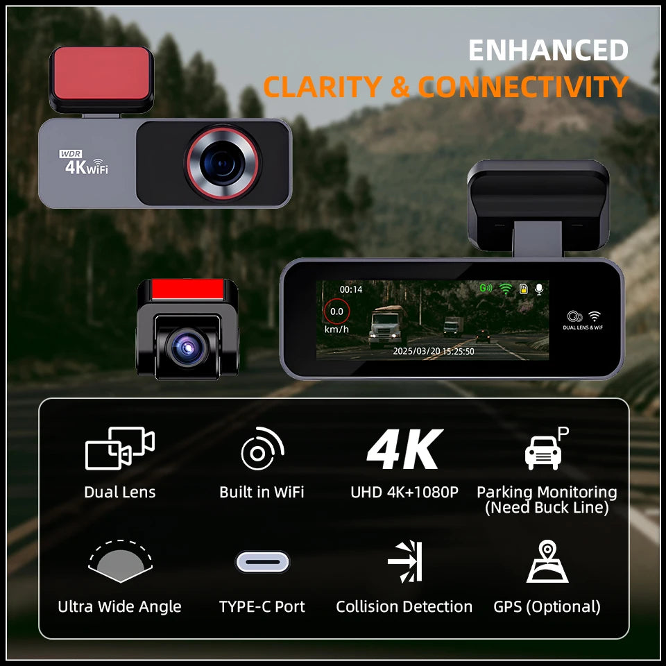 4K Dual Dash Cam with WiFi & GPS