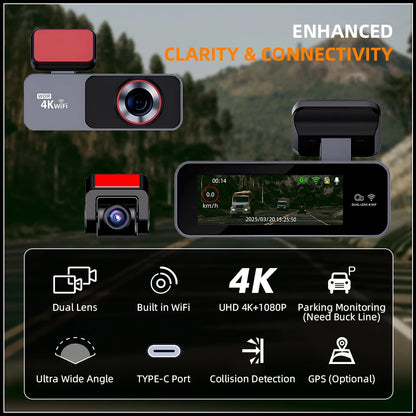 4K Dual Dash Cam with WiFi & GPS