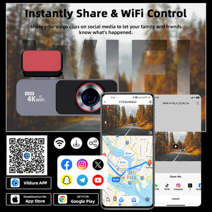 4K Dual Dash Cam with WiFi & GPS