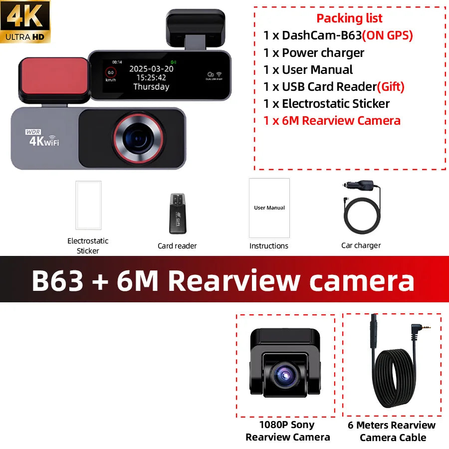 4K Dual Dash Cam with WiFi & GPS