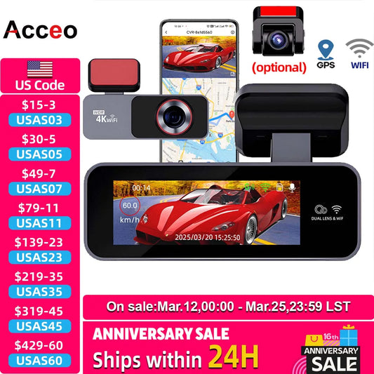 4K Dual Dash Cam with WiFi & GPS