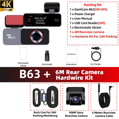 4K Dual Dash Cam with WiFi & GPS